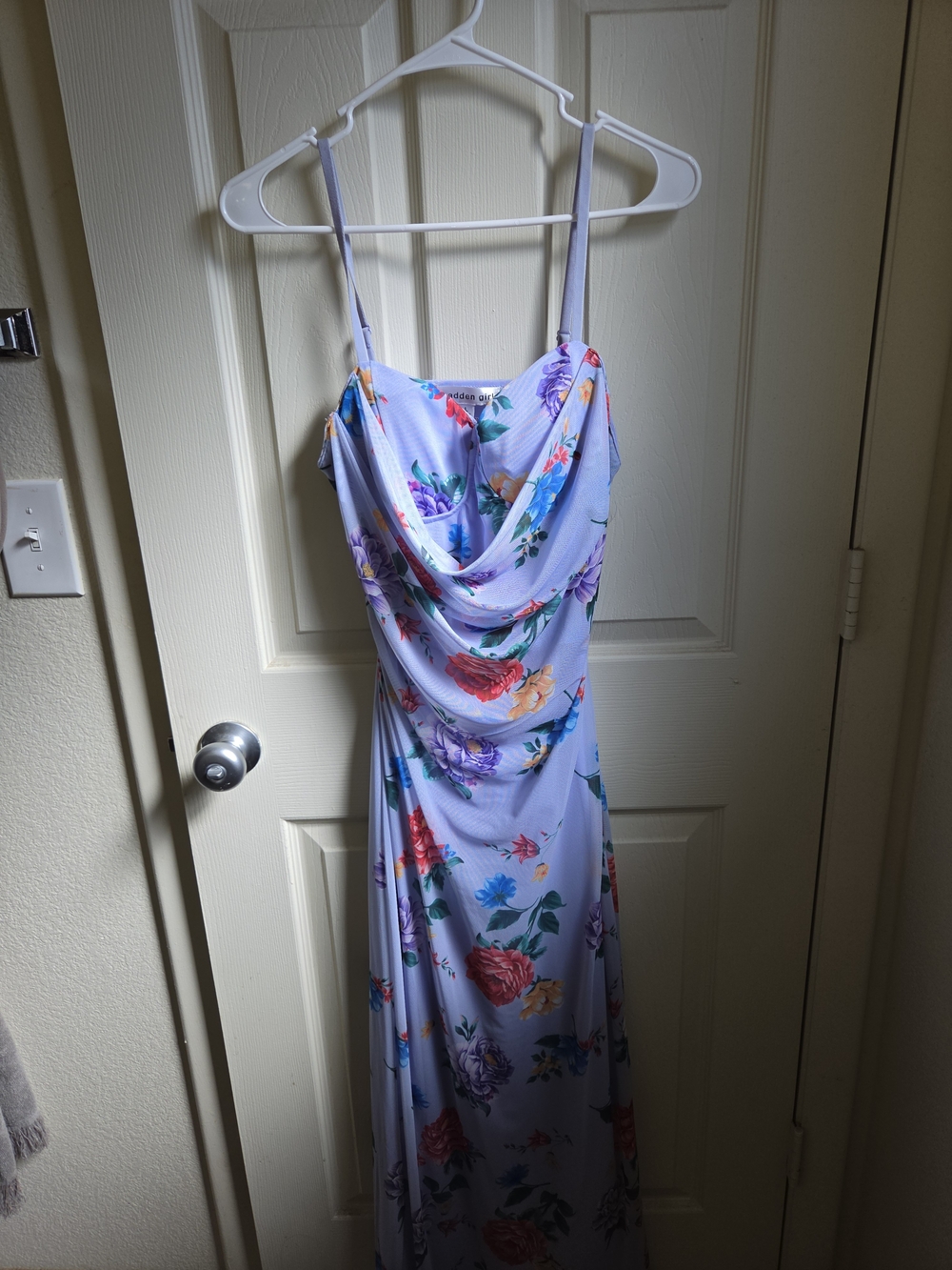 Madden Girl Lavender Floral Cowl Neck Maxi Dress SIZE LARGE